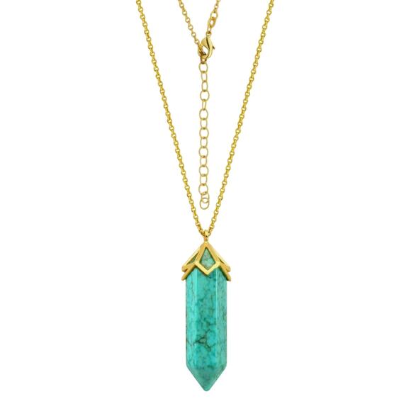 MACY'S Genuine Aqua Howlite Pendant Necklace w/ Gold Hardware/Chain NWT $80! - Picture 1 of 5